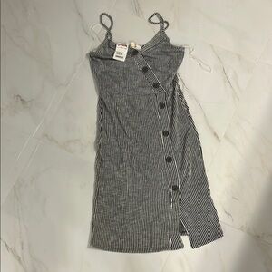 Caution To The Wind Gray Asymmetrical Buttoned Midi Sundress